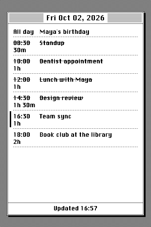 Calendar Day sleep screen with finished events struck through
