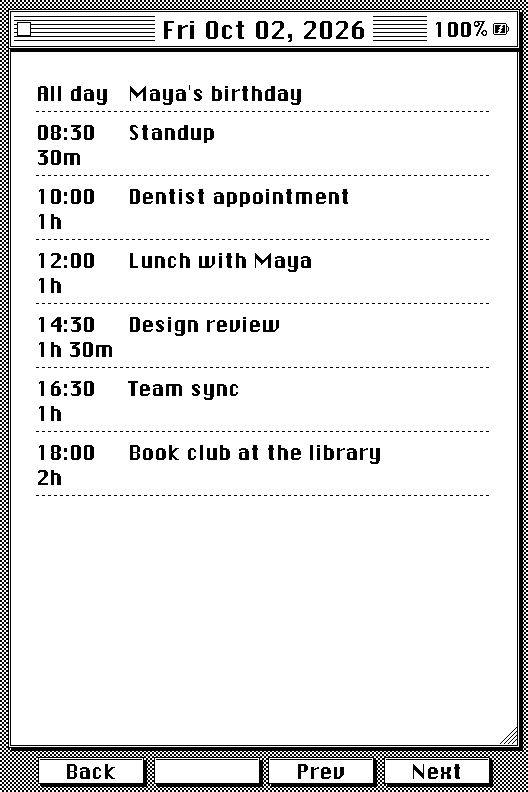 Day View listing a day's events