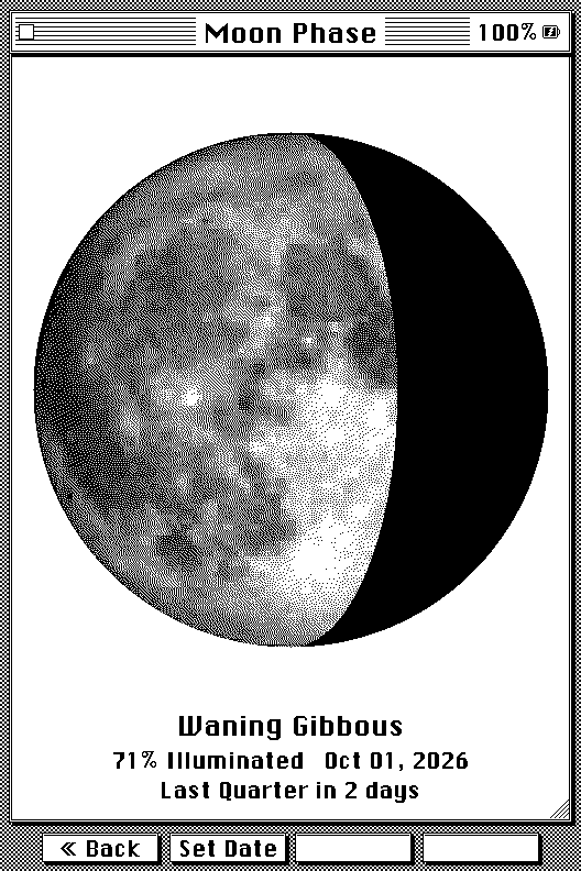 Moon Phase showing a waning gibbous moon