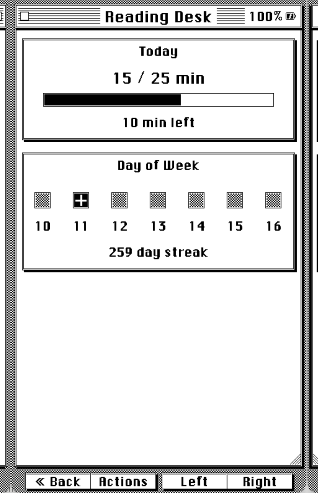 Reading Desk with goal progress and streak